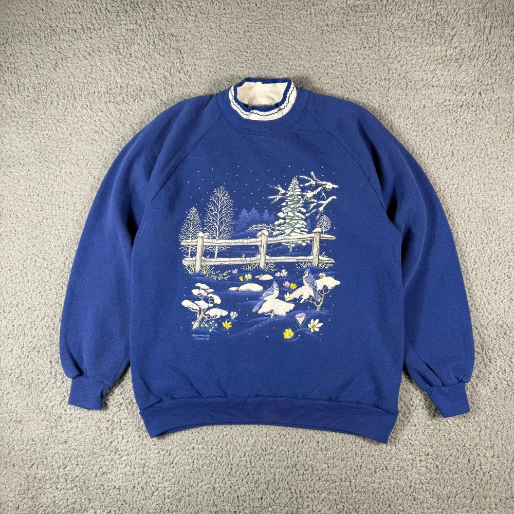 Vintage Top Stitch Morning Sun Sweatshirt Large Winter Snow Mock Neck Grandma‎